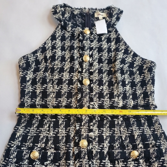 NWT$475 L'AGENCE Jade Tweed Button Mini Dress Houndstooth Black White Gold US 10 - Picture 13 of 16